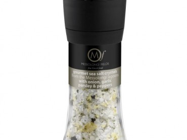Gourmet sea salts crystals with onion, garlic, parsley and peppers